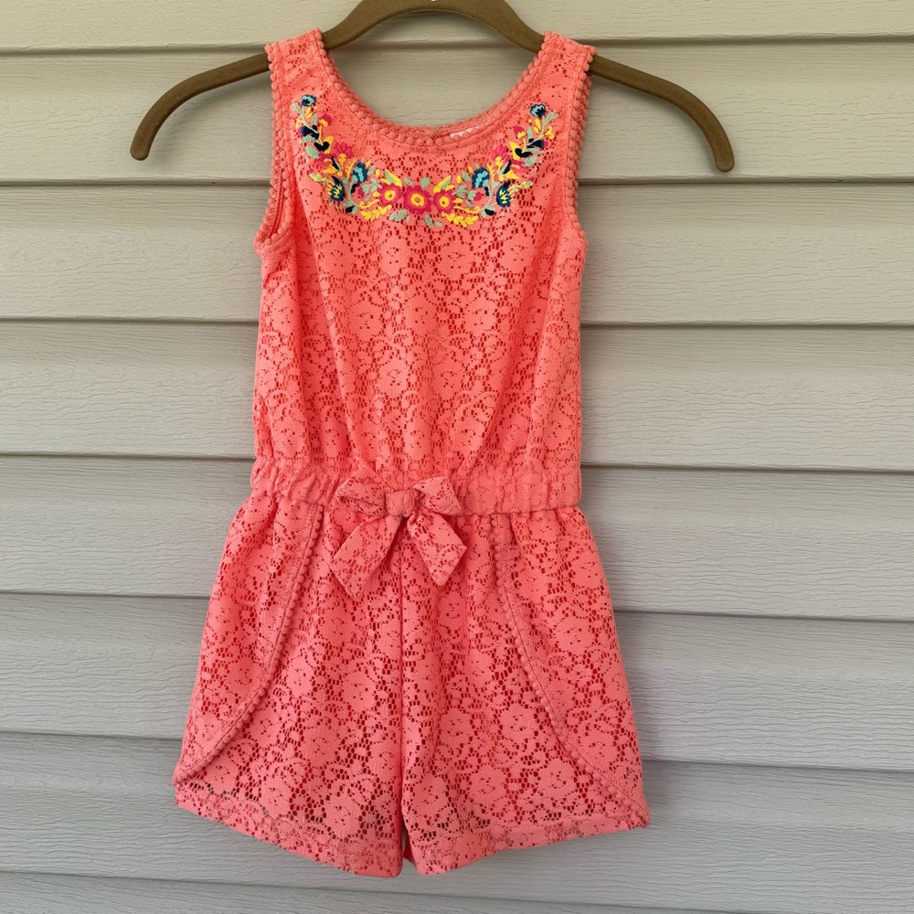 Little Lass Orange Lace Romper Girls Size 5